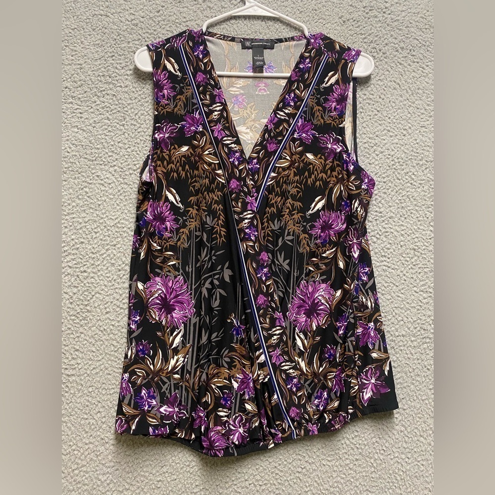 INC International Concepts Top Women Large Black Purple Sleeveless Wrap